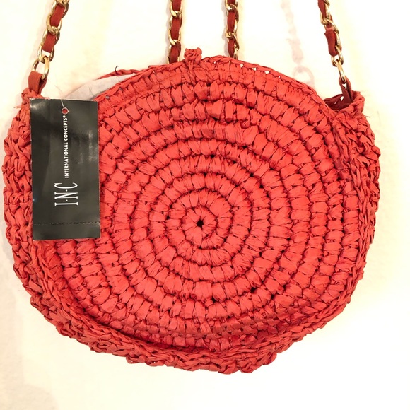 Inc Straw Circle Crossbody Flame Gold Bag - Picture 3 of 5